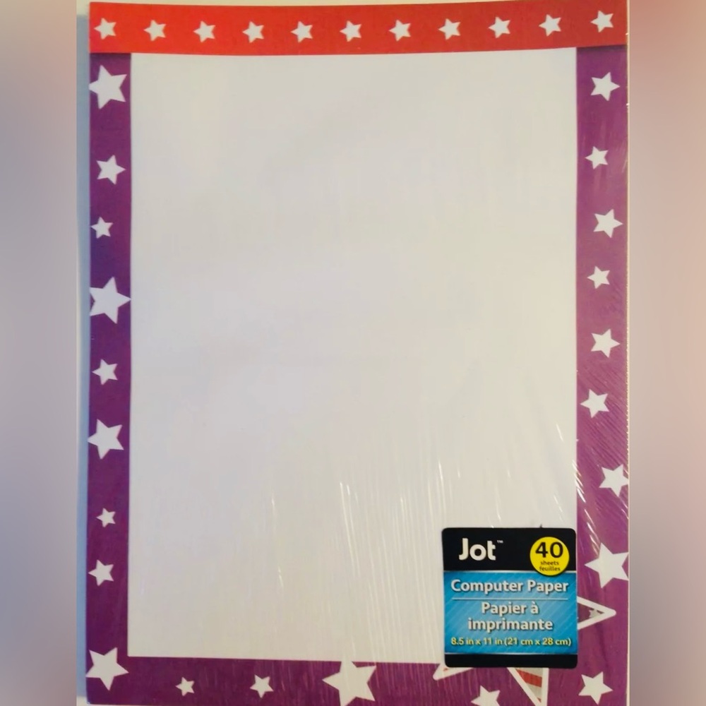 Computer Printer Paper Purple Ted Star Border 40 Sheets 8.5x11 Stationary